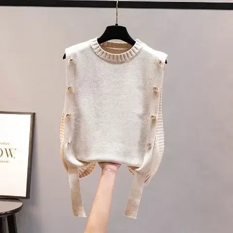 Black Knit Tops For Woman Red Winter Button Round O Neck Women&