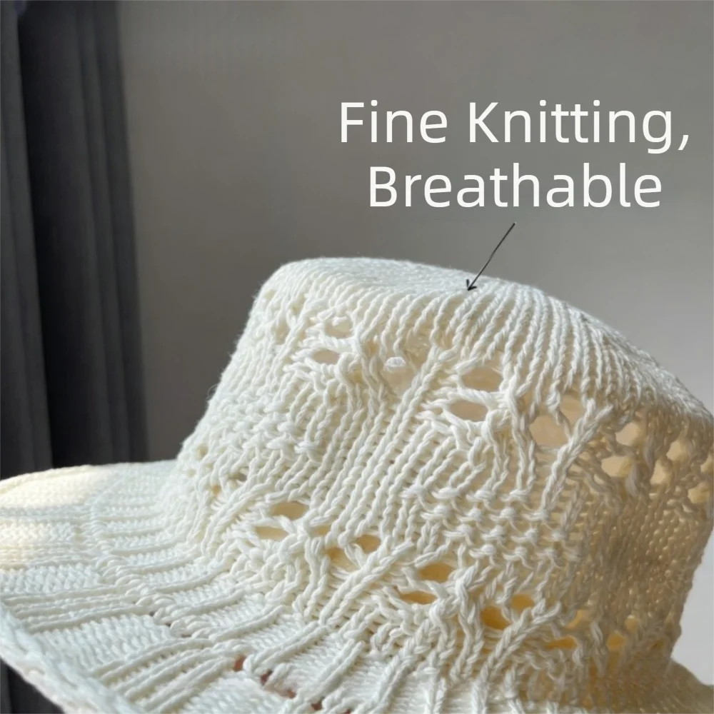 Wide Brim Breathable Straw Hat Lightweight Casual Knitted Flat Top Hat Eco-friendly Versatile Style Hollow Out Hat Summer Beach