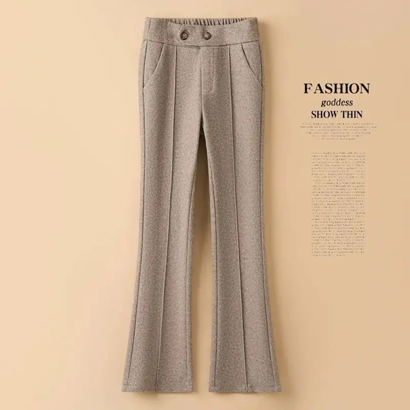 Thickened Pants for Women with High Waist Casual Wool Pants for Slimming and Versatile Loose and Fashionable Bell-bottom Pants