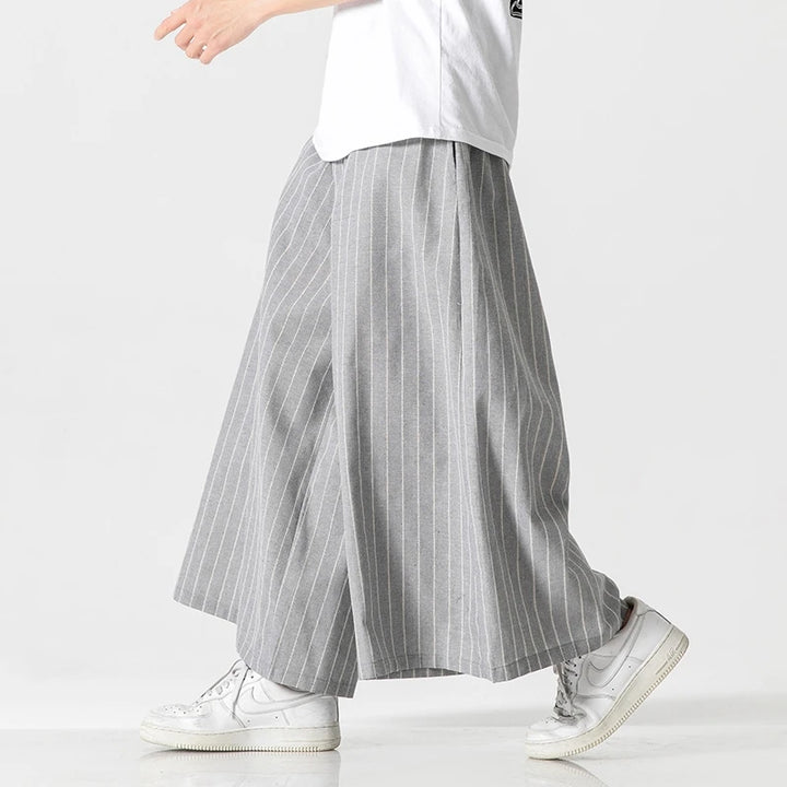 Cotton Linen Men’s Loose Wide Leg Pants Stripe Casual Jogging Trousers Men Harem Pants Fashion Japanese Streetwear Plus Size 5X