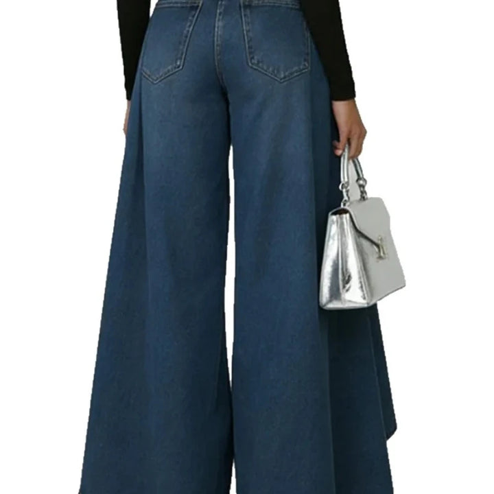 Denim Pant Women Jeans Vintage Wide Leg Long Pants High Waist Straight Trousers Y2k Streetwear Elegant Splice Work Casual Summer