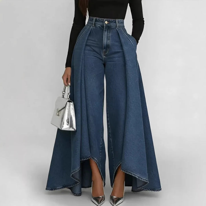 Denim Pant Women Jeans Vintage Wide Leg Long Pants High Waist Straight Trousers Y2k Streetwear Elegant Splice Work Casual Summer