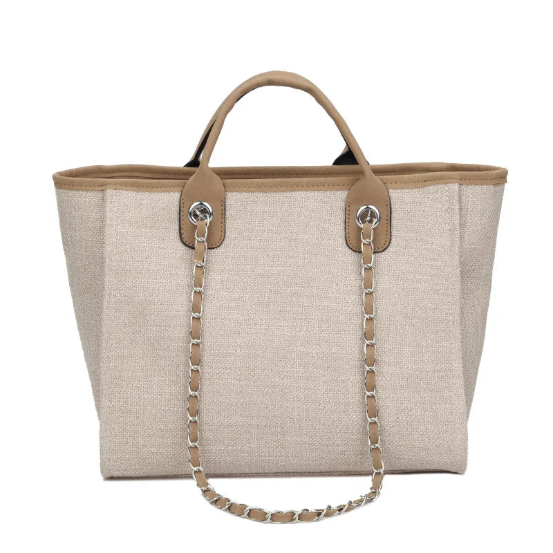 Women Tote Bags Fashion Canvas Large Capacity Handbag Casual Chains Shoulder Bags Ladies Big Messenger Bag Shopping Bag