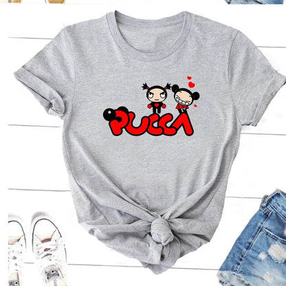 Pucca Love Garu T-shirts Women Funny Cute Cartoon T Shirts 90s Streetwear Cotton Short Sleeve Graphic Tees Kawaii Clothes