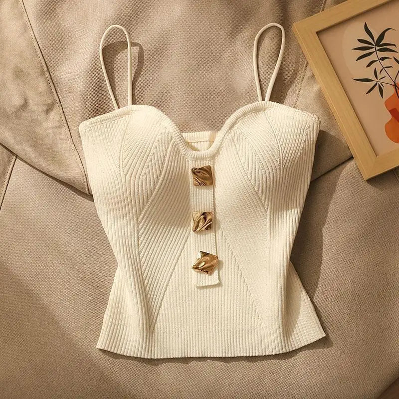 Summer New Knitted Tube Top Strap Vest Women&