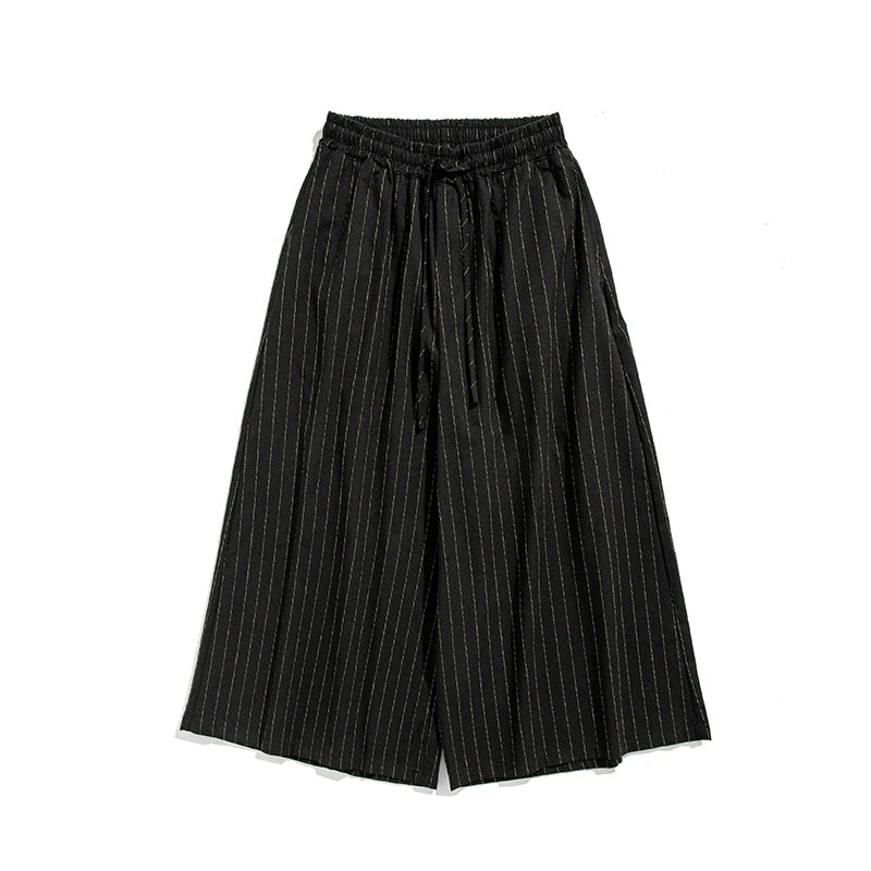 Cotton Linen Men’s Loose Wide Leg Pants Stripe Casual Jogging Trousers Men Harem Pants Fashion Japanese Streetwear Plus Size 5X