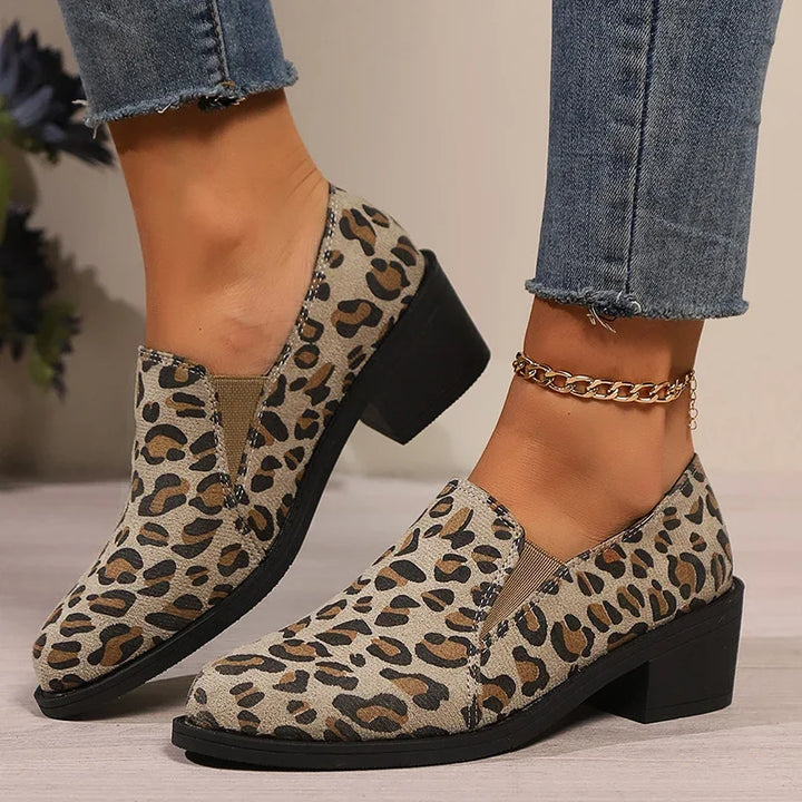 Fashion Leopard Print Loafers Woman 2024 Lightweight Slip On Walking Shoes for Women Plus Size Comfort Thick Heels Chelsea Shoes