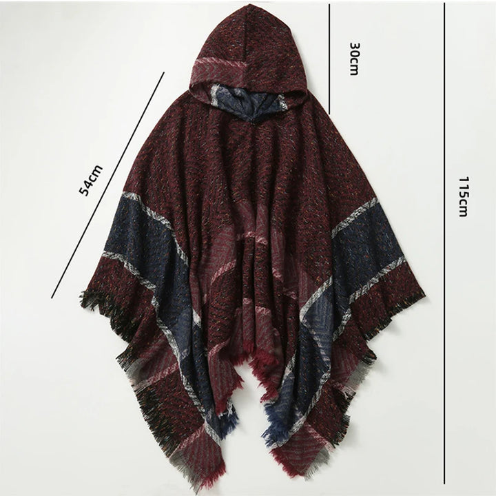 Knitted Imitation Cashmere Poncho Scarf Shawl Hooded Cape Pullover Cloak Scarves Tassels Coat Elegant Casual Outerwear for Women
