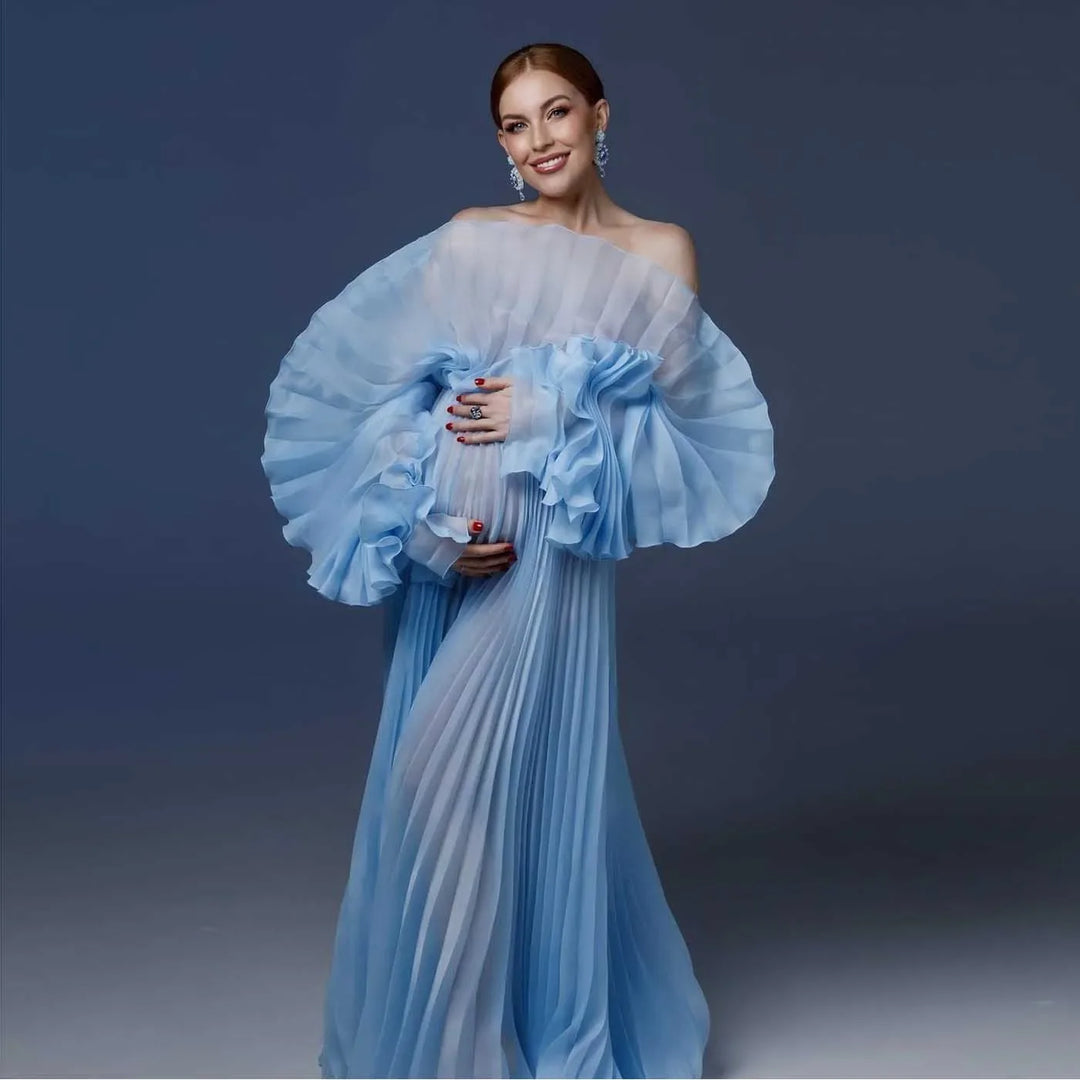 2026 New Off White Pleated Maxi Dresses for Photoshoot Maternity Photoshoot Dress Formal Evening Gown Baby Shower Dress YEWEN
