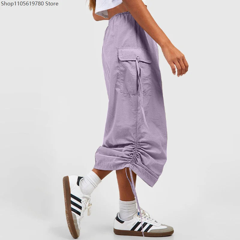 Long Bodycon Sheath Midi Skirt Women Elastic Waist Shirred Ruched Side With Pockets Fashion Streetwear Dating Outfit 2026