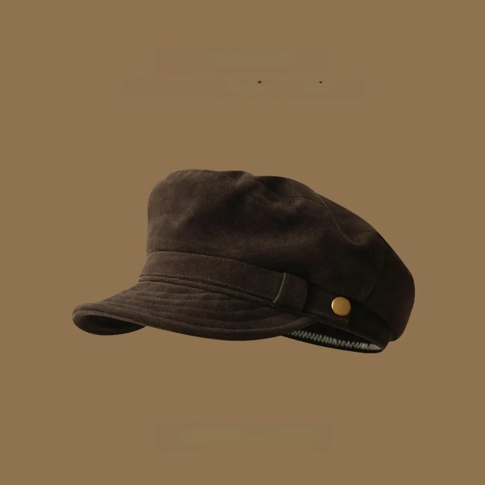 Retro Navy Style Suede Newsboy Cap Men Women Autumn Winter Casual Flat Top Painter Hat