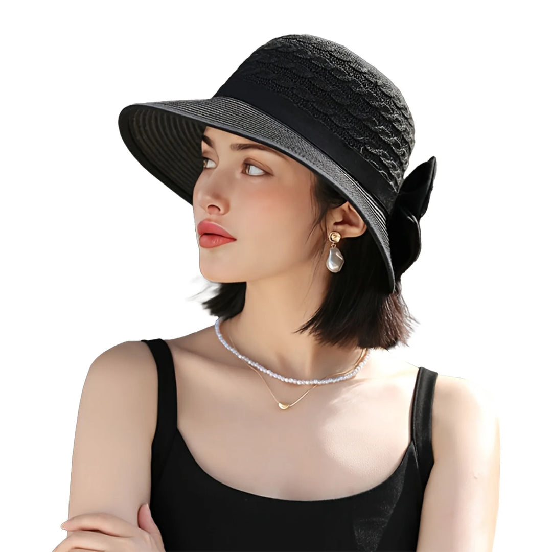 Elegant Wide Brim Straw Hat With Bowknot Summer Beach Sun Protection For Women Outdoor Travel Photography