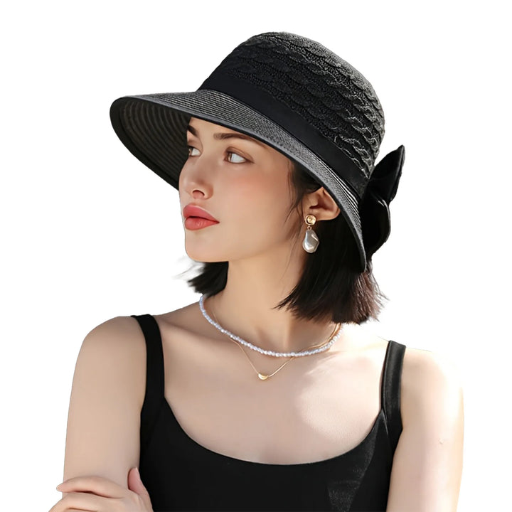 Elegant Wide Brim Straw Hat With Bowknot Summer Beach Sun Protection For Women Outdoor Travel Photography