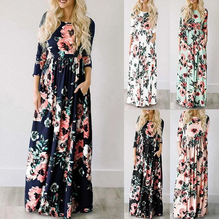 Summer Maxi Dress Women 2025 Pink Floral Print Boho Beach Dress Ladies Evening Party Long Dress Sundress Vestidos De Festa 3XL