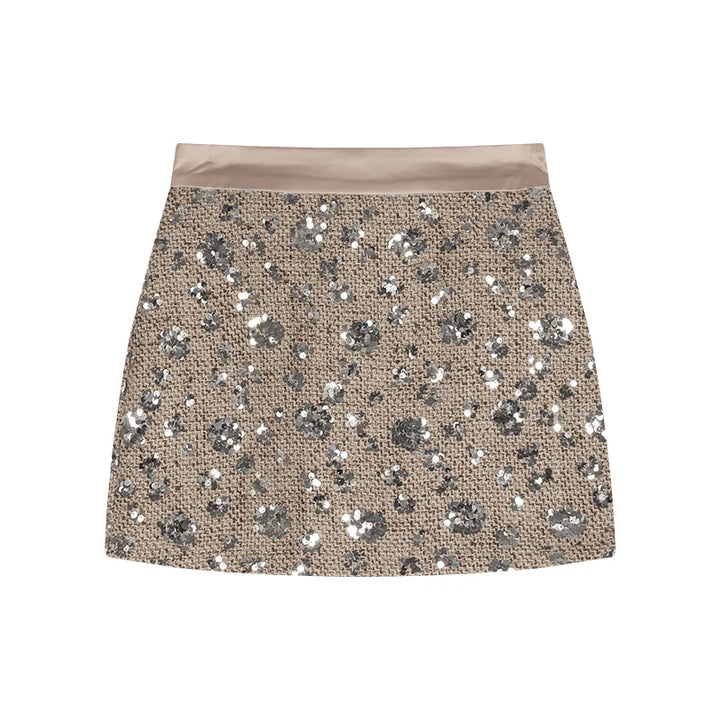 Sequined midi skirt for women in spring high waisted A-line skirt high-end design niche temperament hip hugging short skirt