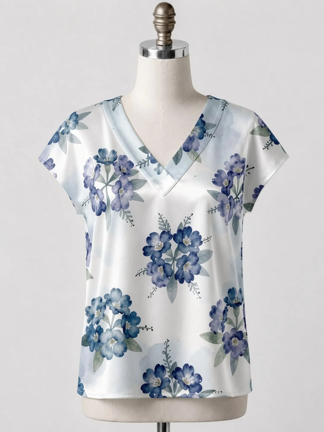 Floral Satin V Neck Top for Women Cap Sleeve Easy Draped Fit Silky Casual Summer Resort Wear Lightweight Breathable Weekend Glam