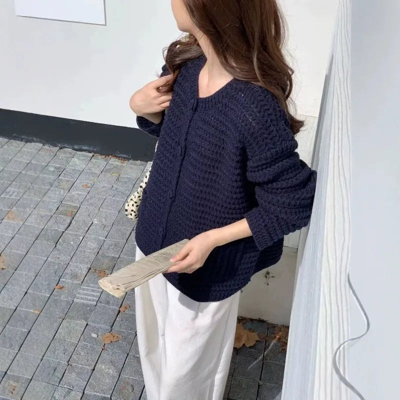 Women Knit Cardigan Long Sleeve Button Down Loose Casual Outerwear With Pockets