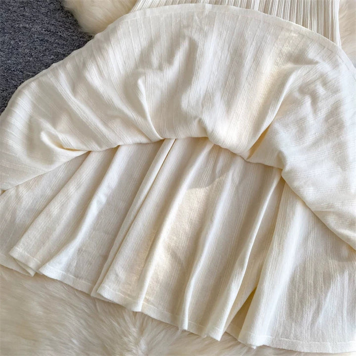 Women Ribbed Knit Pleated Midi Skirt Elastic High Waist A Line Flowy Long Skirt Korean Solid Color Casual Winter Knit Skirts