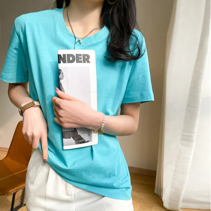 Women T-shirts 2026 Tops Solid Short Sleeve Loose O-neck  Cotton Casual Ladies Shirts Harajuku Korean Summer Woman Tshirts