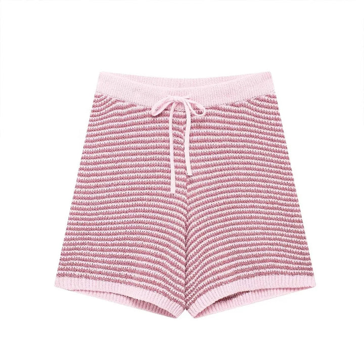 Willshela Women Fashion Two Piece Set Striped Lapel Neck Shirt &amp; Elastic Waist Shorts Chic Lady Women Shorts Sets