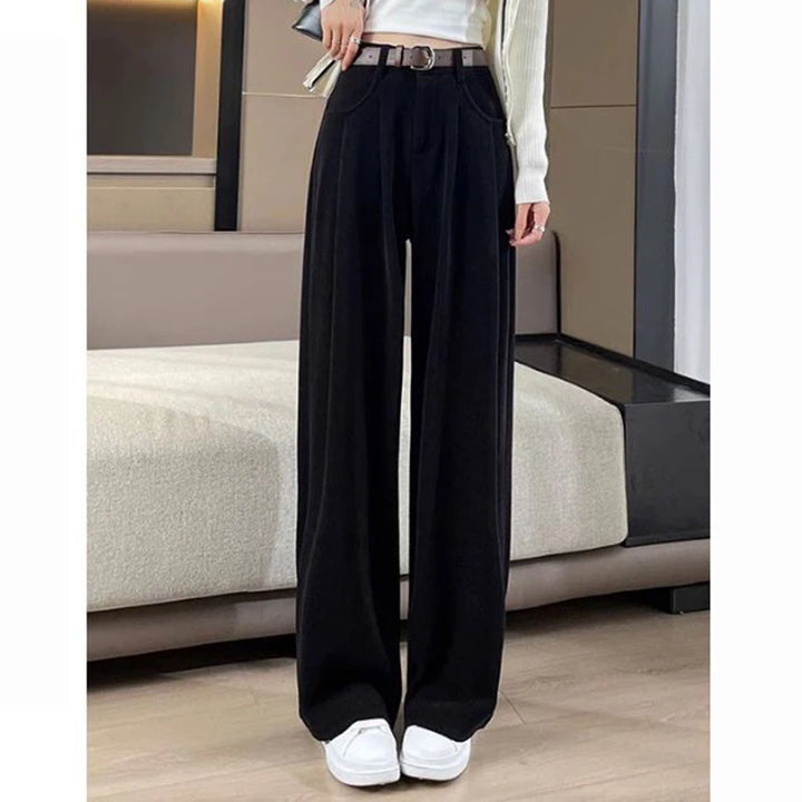 2025 New Women Concise Fashion Straight Leg Pants Female Chic Rtero Designer High Waisted Trousers Lady Korean Daily Suit Slacks