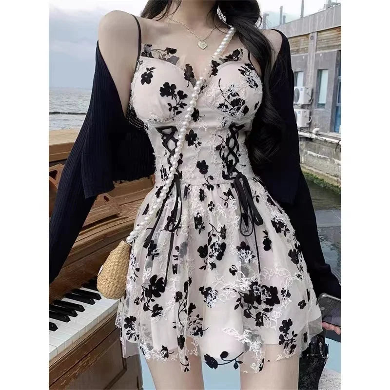 Floral Print  Dress Sexy Slim Fit Camisole Gown Women&