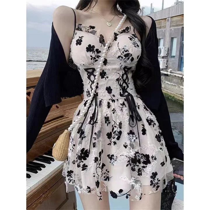 Floral Print  Dress Sexy Slim Fit Camisole Gown Women&