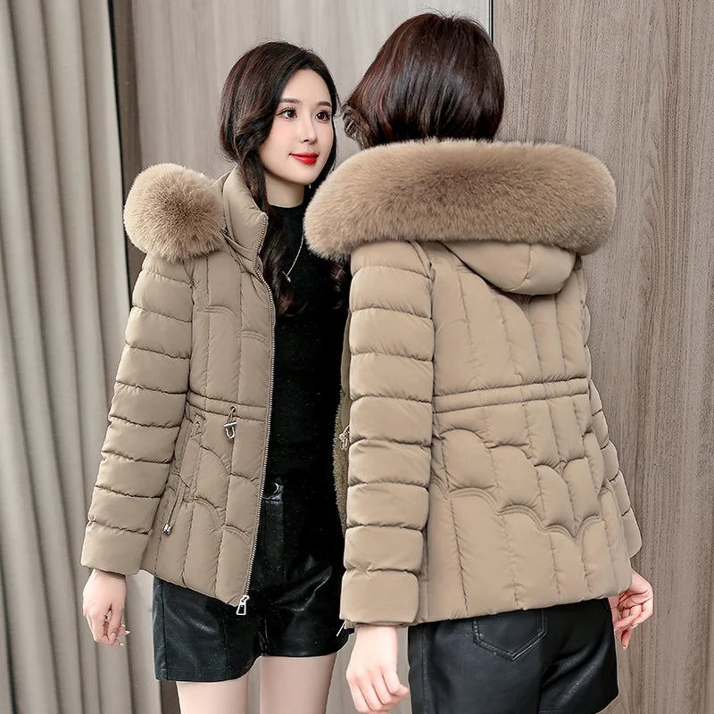 Winter 2026 New Down Jacket Women Parkas Fashion High-Quality Warm Cotton Padded Coat Ladies Short Overcoat Hooded Overwear Tops