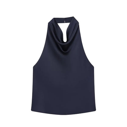 MUJER 2026 Halter Tops for Women Black Satin Backless Top Female Pink Summer Beach Top Woman off Shoulder Camisole Top Women