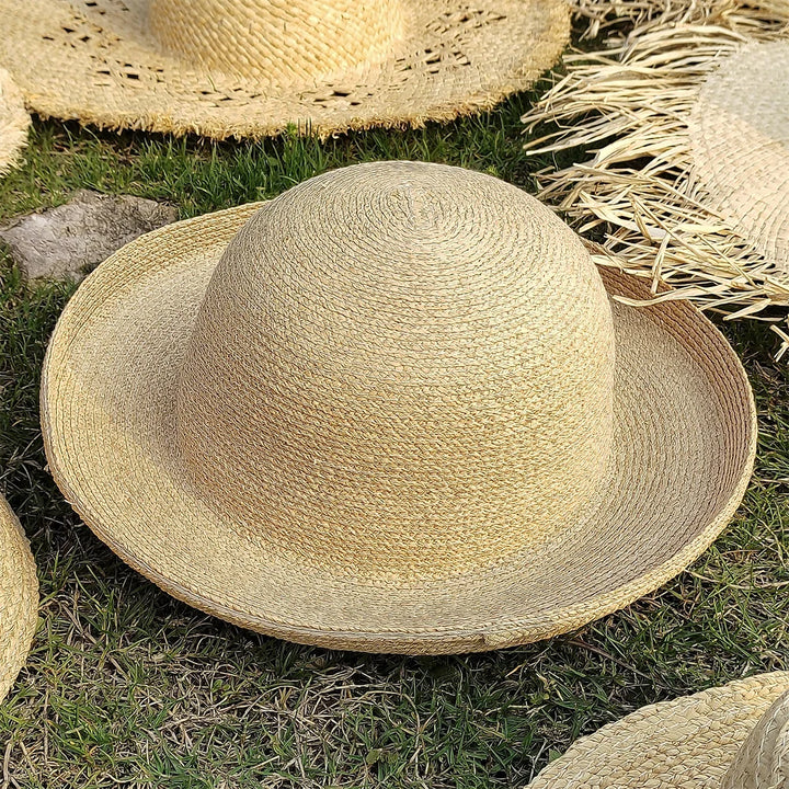 Large Brim Straw Hat Raffia Hand-woven Pattern Straw Hat Sun Protection Beach Sun Hat Women&
