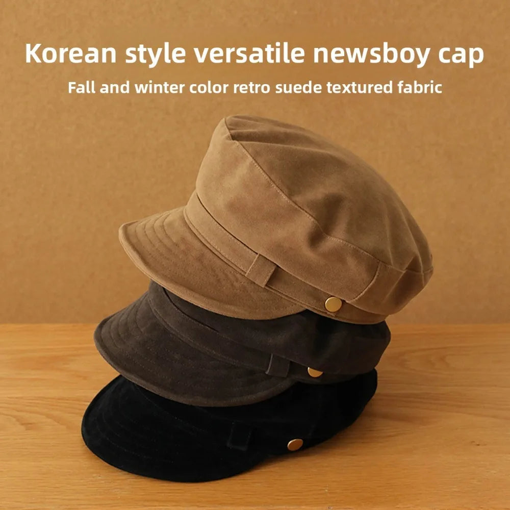 Retro Navy Style Suede Newsboy Cap Men Women Autumn Winter Casual Flat Top Painter Hat