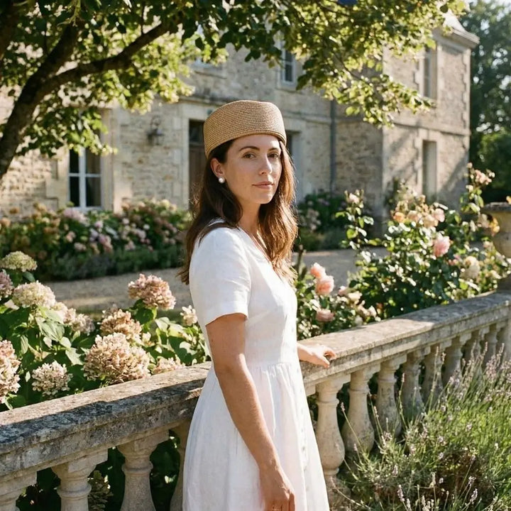 Women Elegant Straw Pillbox Hat Fedoras Classic Fedora Hat Teardrop Simple Painter Hat Beach Visor