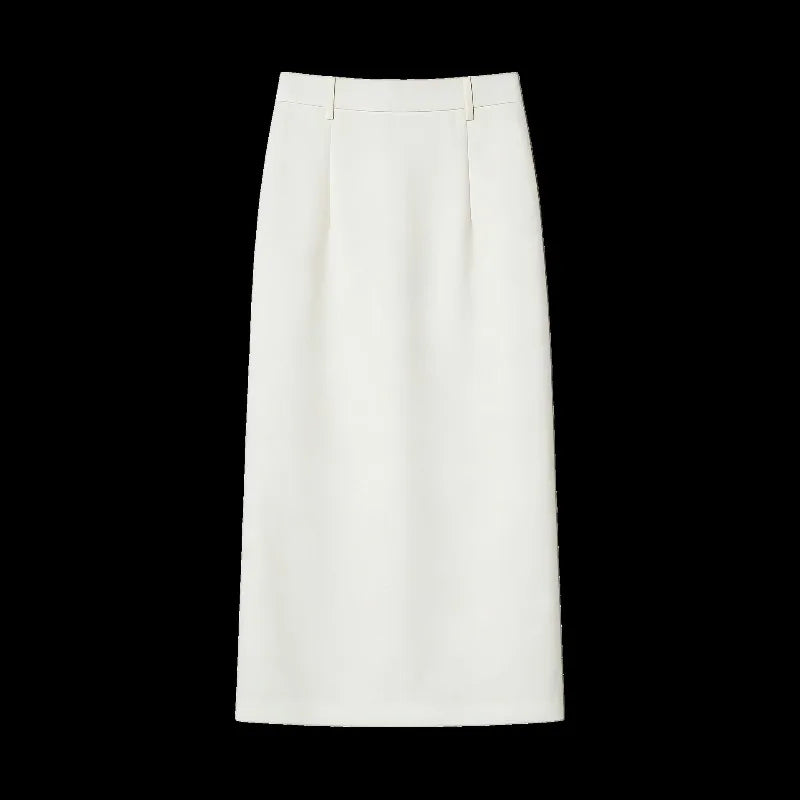 White Elegant High Waist Straight Midi Skirts Women 2026 New Black OL Ladies Jupe Femme