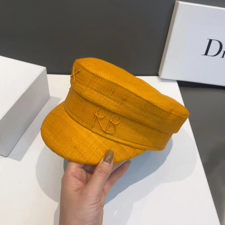 Spring and Summer Cap Newsboy Caps Women Raffia Straw Flat Top Caps
