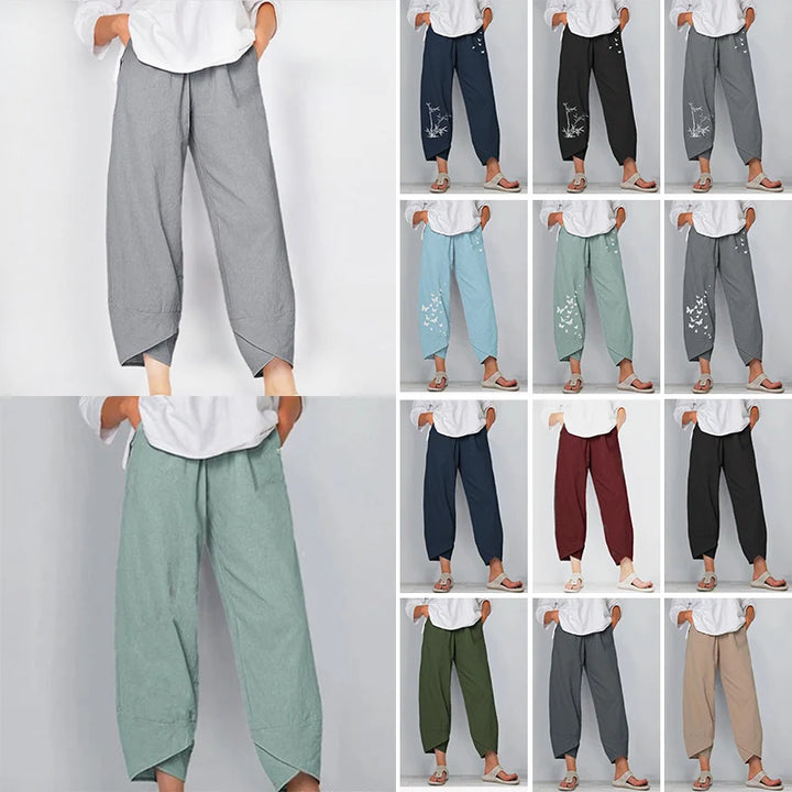 Women Summer Cotton Linen Pants Casual Baggy Harem Pants  Solid Color Elastic Waist Wide Leg Pants Female Loose Trousers  S-5XL