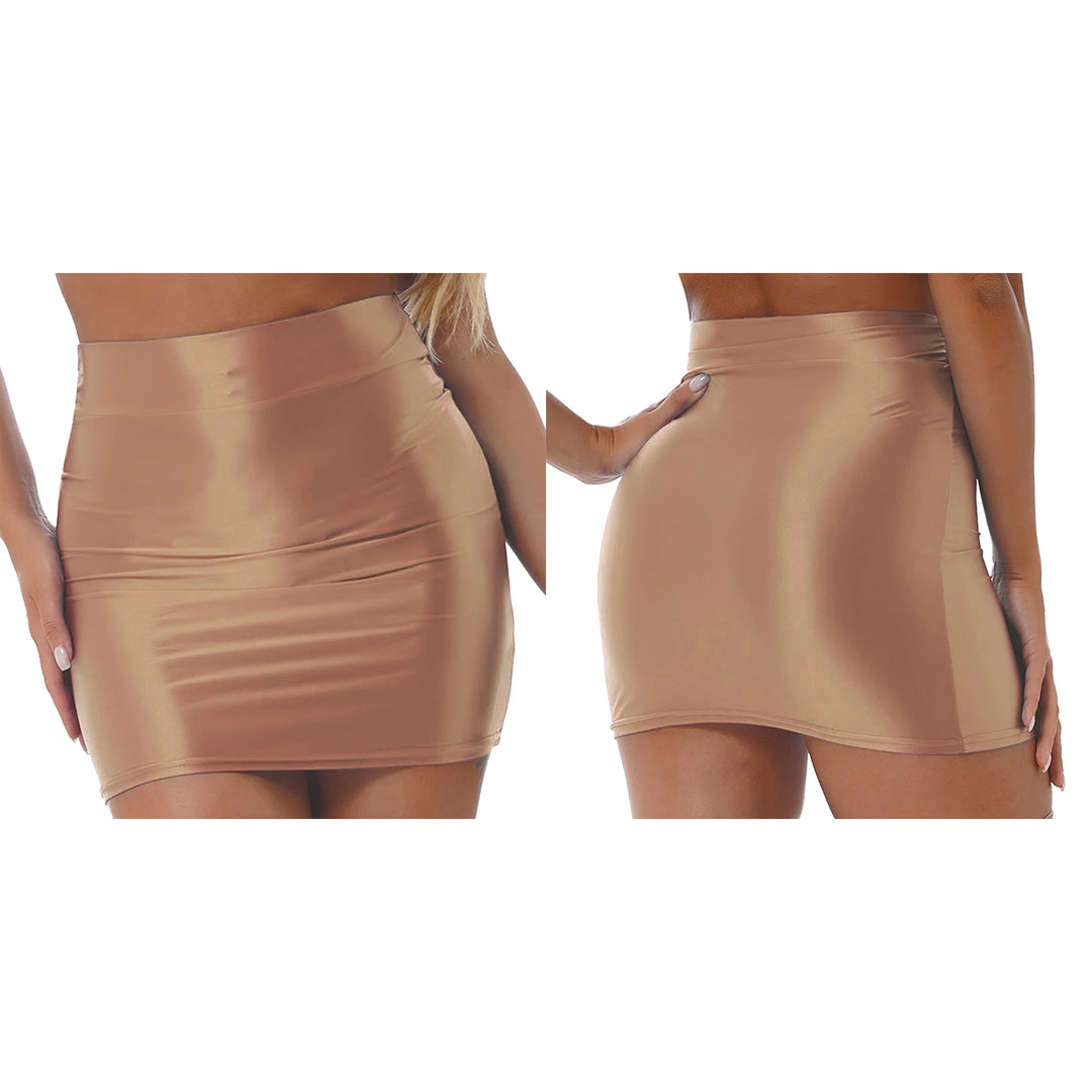 Womens Ladies Pencil Skirt Glossy Rave Party Clubwear Fashion Stretchy Casual Solid Color High Waist Bodycon Mini Skirts