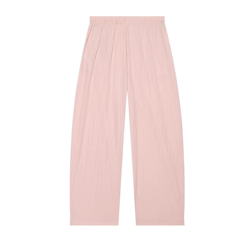 MUJER Wide Leg Pants Sets for Women 2 Pieces Mid Waist Pleated Women&