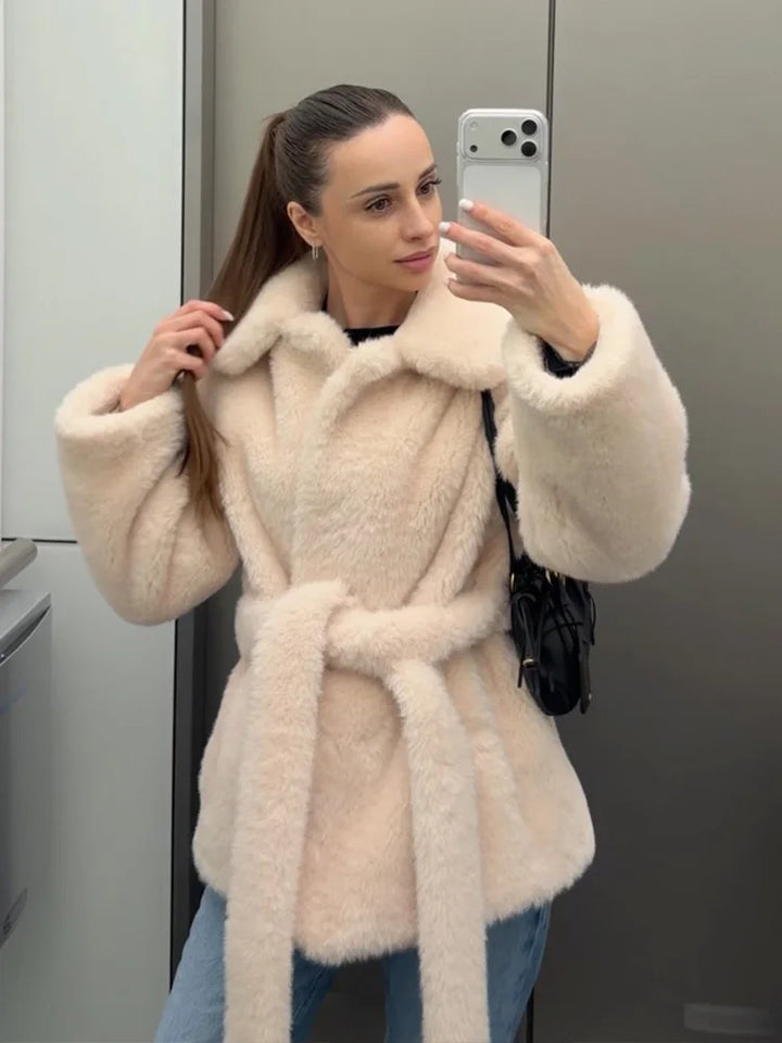 HH Women Winter Warm Jackets Solid Turn-Down Collar Pockets Lace-Up Decoration Women Casual New Fashion Long Sleeves Coats 2025