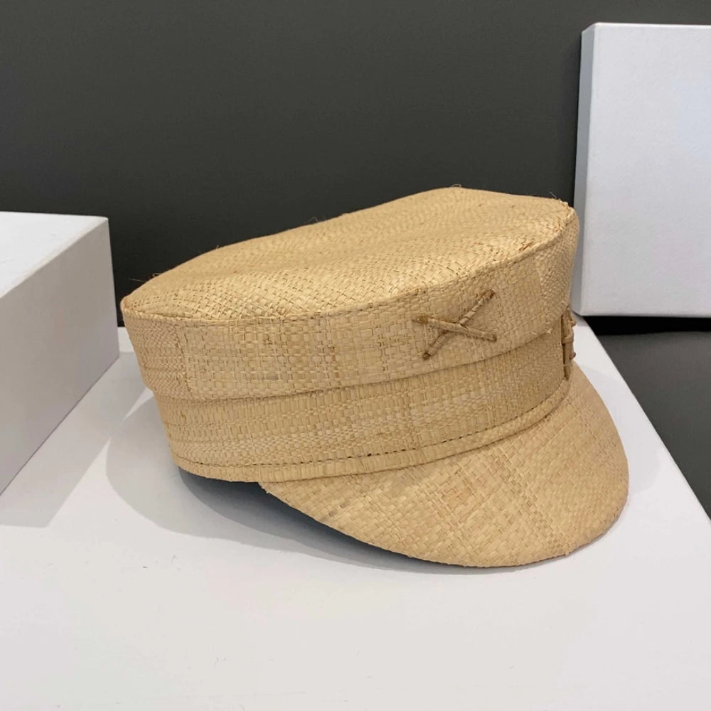 Spring and Summer Cap Newsboy Caps Women Raffia Straw Flat Top Caps