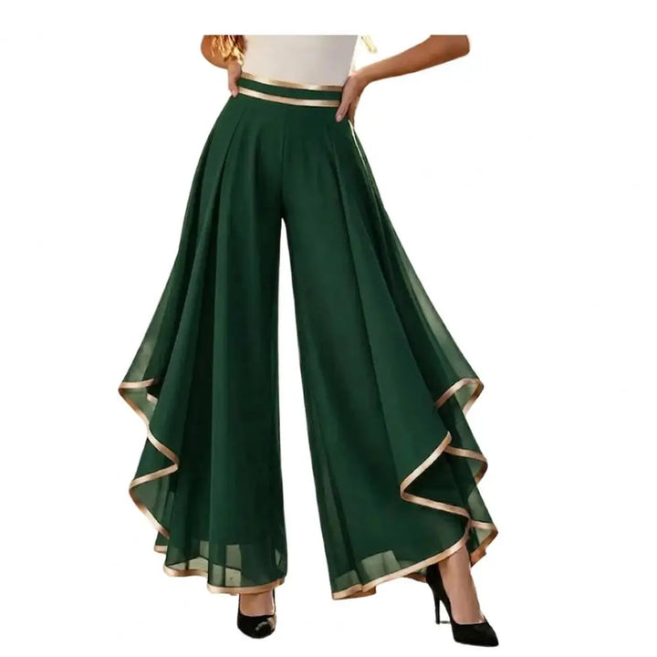 Women Wide Leg Pants Elastic High Waist Moisture-wicking Double-layer Side Seam Casual Trousers Layering Design Summer Pants