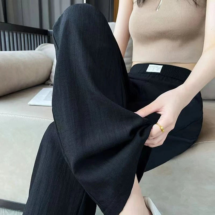 High Waist Denim Wide Leg Pants Women Summer Thin High Waist Drapey Casual Ice Silk Cool Pants Lightweight Breathable Trousers