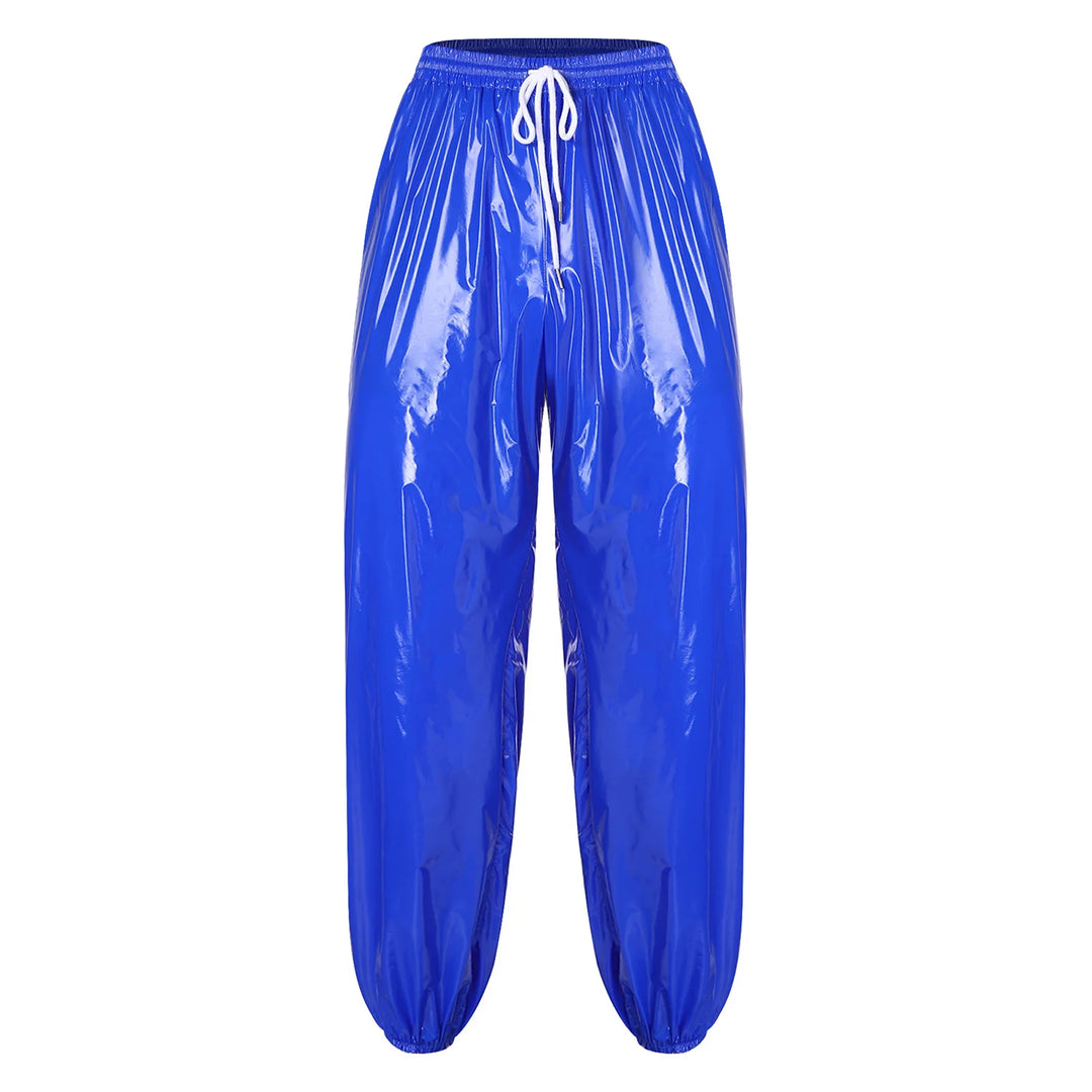 Mens Waterproof Jogger Pants Wet Look Drawstring Elastic Waistband Loose Track Pants Workout Cycling Motorcycle Biker Trousers