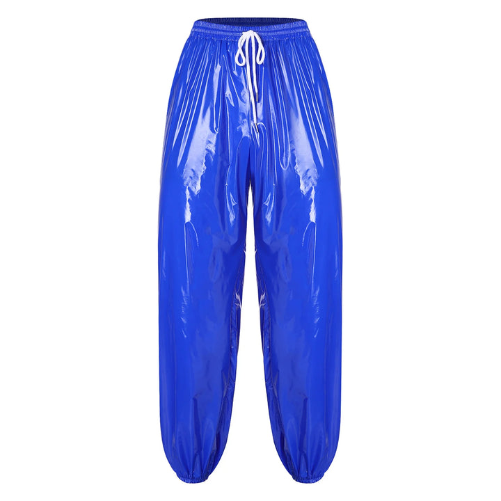 Mens Waterproof Jogger Pants Wet Look Drawstring Elastic Waistband Loose Track Pants Workout Cycling Motorcycle Biker Trousers