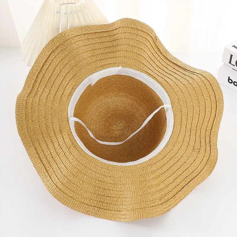 Wide Brim Straw Sun Hat for Women 2024 Wavy Edge Fashionable Design Perfect for Beach Seaside Vacation