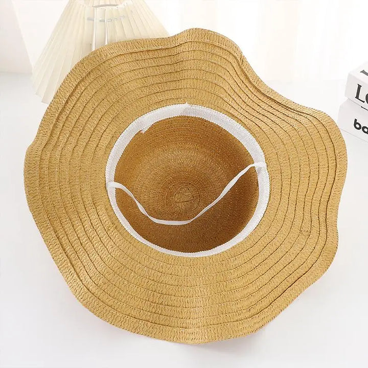Wide Brim Straw Sun Hat for Women 2024 Wavy Edge Fashionable Design Perfect for Beach Seaside Vacation