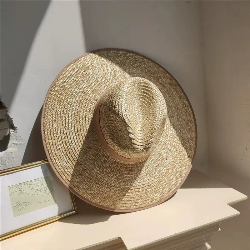 Ladies Straw Hat Sun Fedora Hats Hepburn hat Shiny European American Retro Gold Braided Female Sunshade Flat Sequins Hat gorras