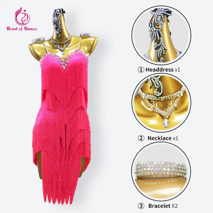 Women's Evening Dress Latin Dance Costume Party Competition Adult Prom Girls Stage Fringed Outfits Sport Suit practice Dancewear