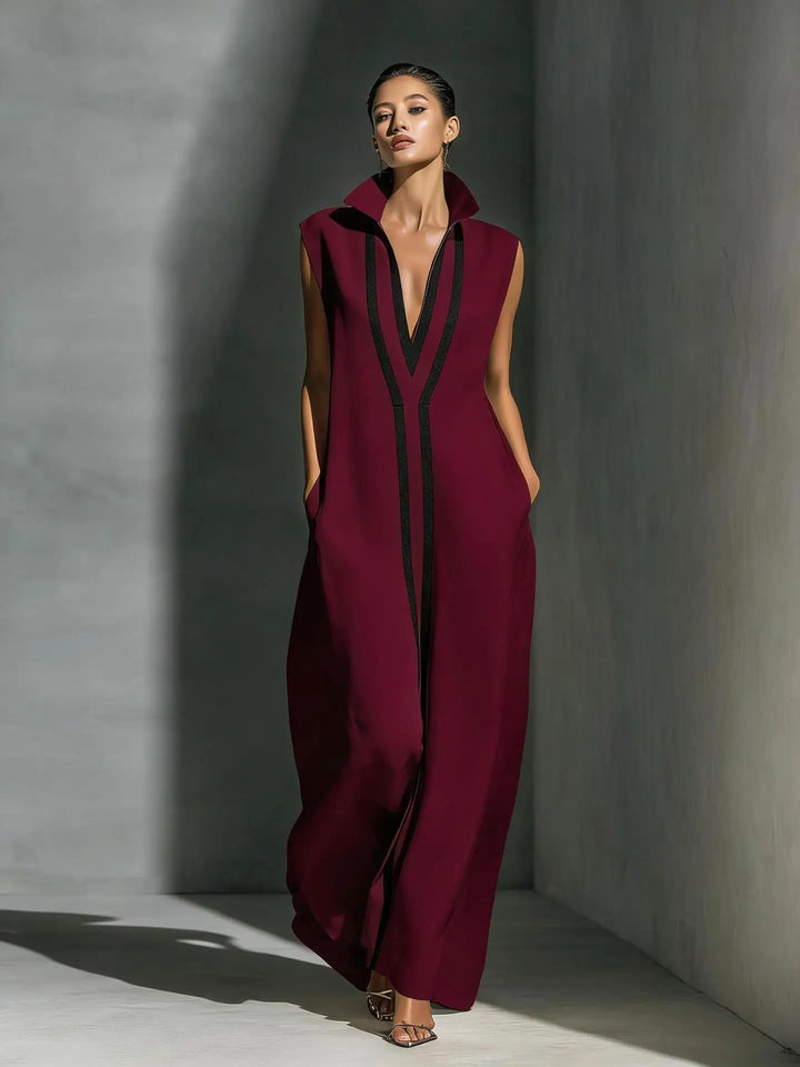 Fashion Colourblock Maxi Dress Women Casual V-neck Sleeveless Loose Dresses Summer Elegant Party Beach Dress Street Vestidos