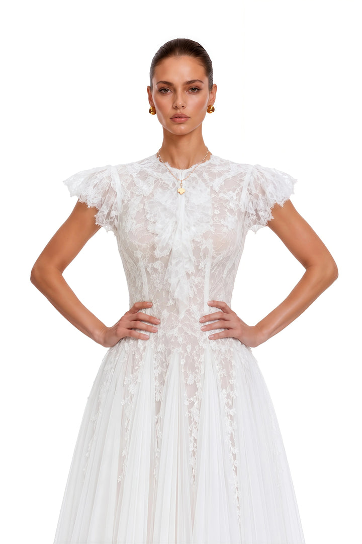 White Lace Long Evening Gown For Women Tulle A‑Line Floor Length Maxi Dress Prom Homecoming Banquet Party Gowns Custom