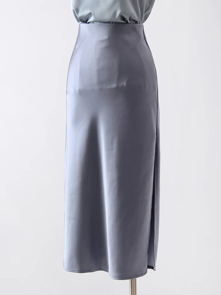 Midi Satin Skirts Women Luxury Summer Black Formal Silk Office Skirt With Slit A Line Green Midi Skirt Burgundy Women Elegant